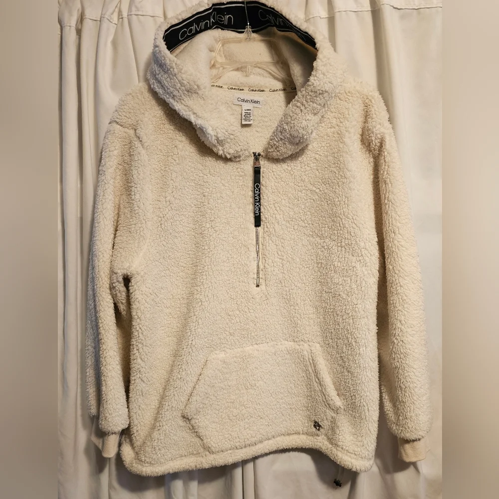 Calvin Klein Off-White Fleece Hoodie Sz. L